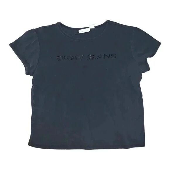 Y2K DKNY T Shirt Black Short Sleeve Bejeweled baby tee - Picture 1 of 3